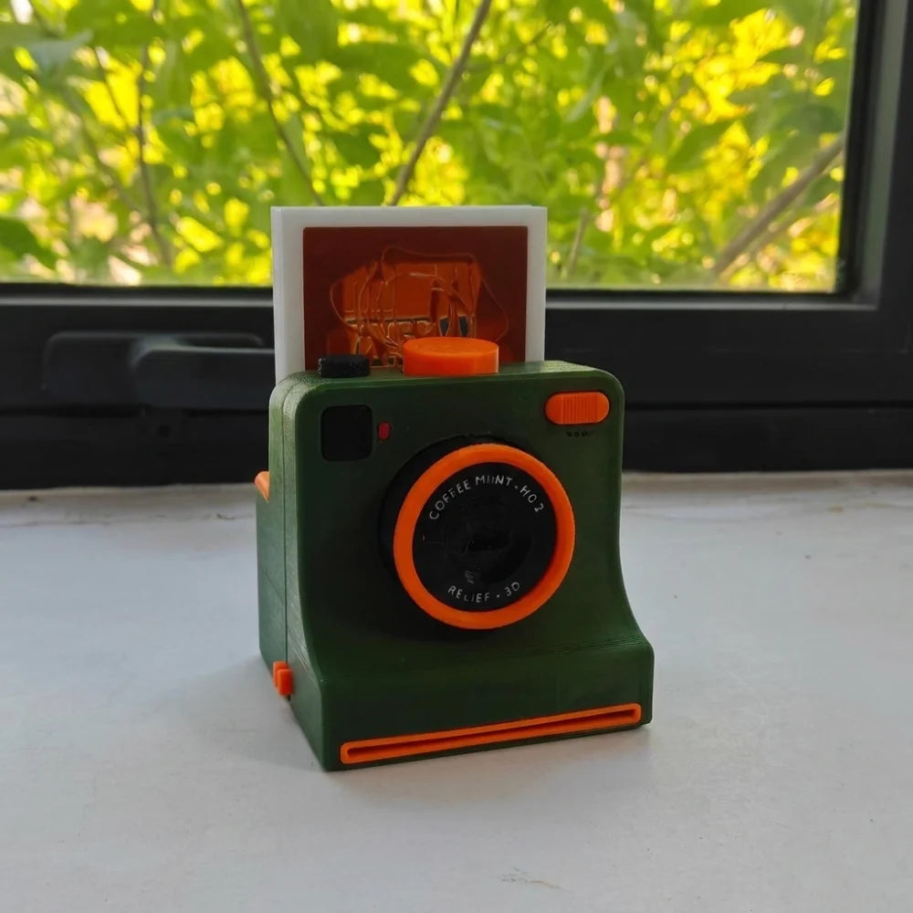 Funny 3D Printed Latte Camera Replaceable Cards One Touch Press Coffee Powder Print Camera Food Safe Vintage Look
