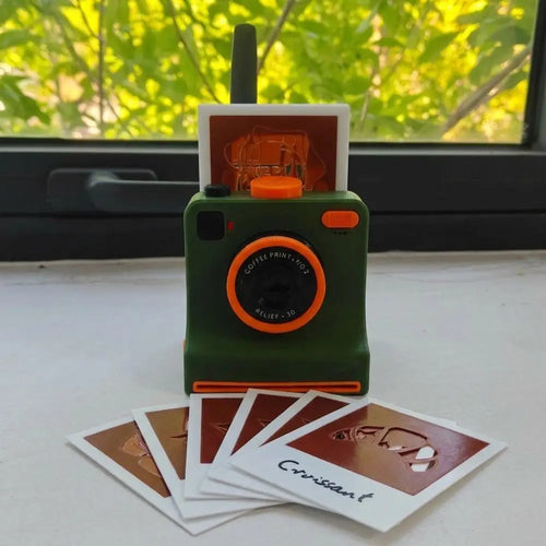 Funny 3D Printed Latte Camera Replaceable Cards One Touch Press Coffee Powder Print Camera Food Safe Vintage Look